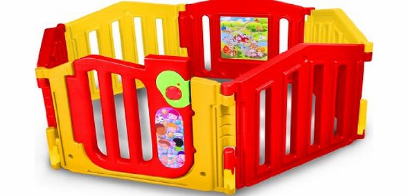 6 Sided Baby Playpen - Playard and Room Divider with Door & Playboard incl. suction cups - Quality EN71 certified