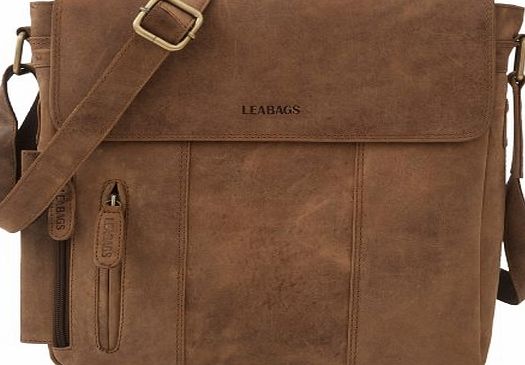 LEABAGS - Unisex Leather Cross Body Shoulder Bag ``NEW YORK`` Vintage Style made of Genuine Buffalo Leather - Brown