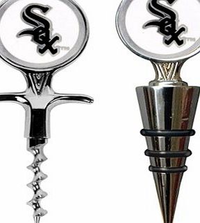 Leadoff MLB Chicago White Sox Cork Screw and Wine Bottle Topper Set Metal Silver