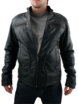 Leather Black Tab Collar Biker Jacket