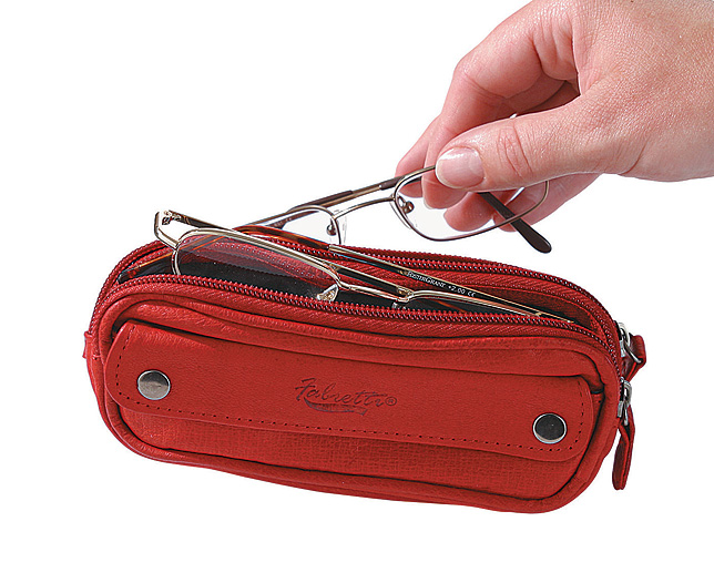 leather Double Glasses Case Red