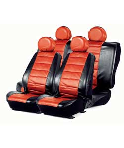 Leather Look Car Seat Covers Red and Black