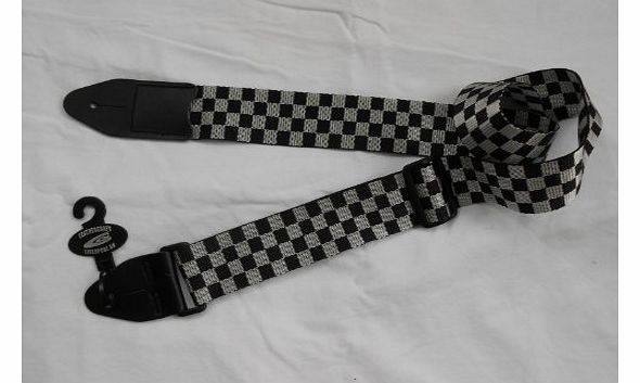 LEATHERGRAFT UK MADE BLACK & WHITE CHECKED ELECTRIC ACOUSTIC OR BASS GUITAR STRAP - NEW