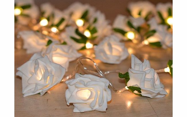 LEDER BATTERY OPERATED LED FAIRY STRING LIGHTS in WARM WHITE WITH HANDMADE SILK ROSES ** HIGH QUALITY CHAIN OF ROSES, IDEAL FOR TABLE DECOR, WEDDINGS, FLOWERS ETC.... **