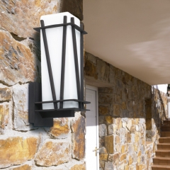 Reed Black and Opal Glass Outdoor Wall Light