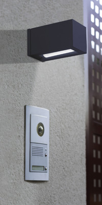 LEDS Lighting Fenix Modern Outdoor Wall Light In Dark Grey Aluminium With Magnifying Glass