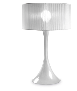 LEDS Lighting Lisboa Modern White Gloss Table Light With A Co-ordinating Pleated Fabric Shade
