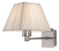 LEDS Lighting Lyon Modern Satin Nickel Wall Light With A White Pleated Fabric Shade