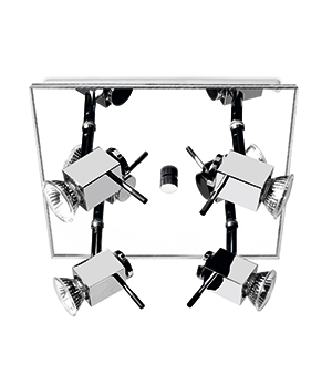 LEDS Lighting Shine Modern Chrome And Extra White Mirror Square Ceiling Light With Four Spotlights