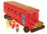 Red Wooden School Bus with Children