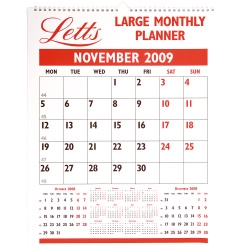 Letts 2009 Large Monthly Planner 410 x 340 mm