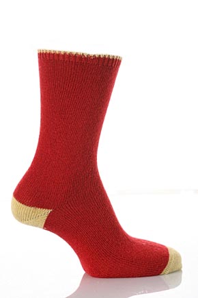 Ladies 1 Pair Levante Angora, Cashmere And Wool Blend Contrast Heel And Toe Socks In 1 Colour Flame