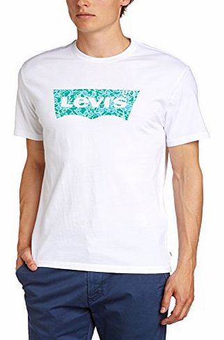 Mens Batwing Graphic Crew Neck Short Sleeve T-Shirt, White, Small