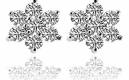 Fashion Wang 18K White Gold Plated S925 Sterling Silver Crystal Snowflake Stud Earrings AAAA Zircon Cute Lucky Small Flower Ear Studs for Girls