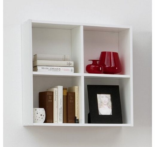 LHS BARI Four Compartment Wall Mounted Shelf Unit for CD / DVD / Books / Ornaments in White Colour