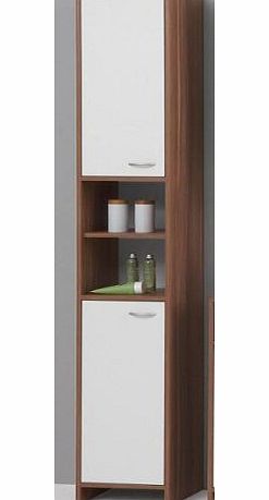 LHS MADRID Premium Tall Bathroom Cupboard / Tallboy Unit in White and Plum Tree Finish by DMF