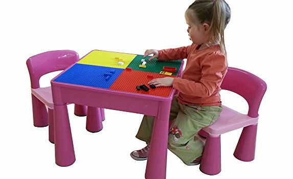 Liberty House Toys Building Block PLay Top Table & Chairs Set - Pink