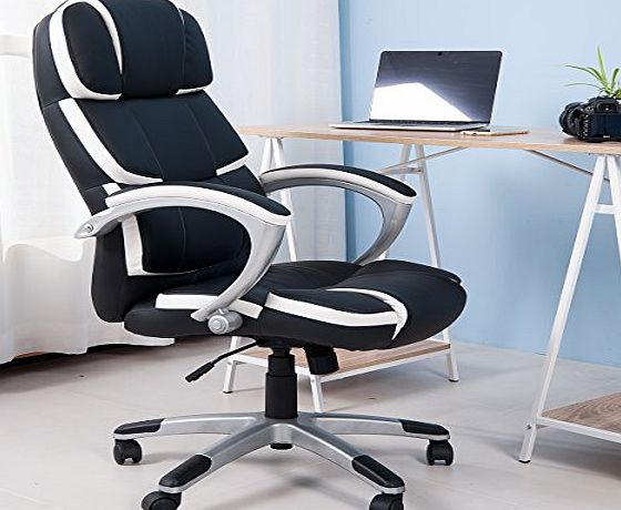 LIFE CARVER  Luxury High Quality Swivel Office Chair Adjustable Height Ergonomic with PU Leather (Black)