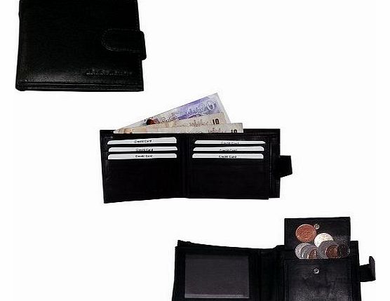 Mens Leather Wallet With Coin Pocket - Trifold Genuine Leather Wallet From Life-Plicity in Black