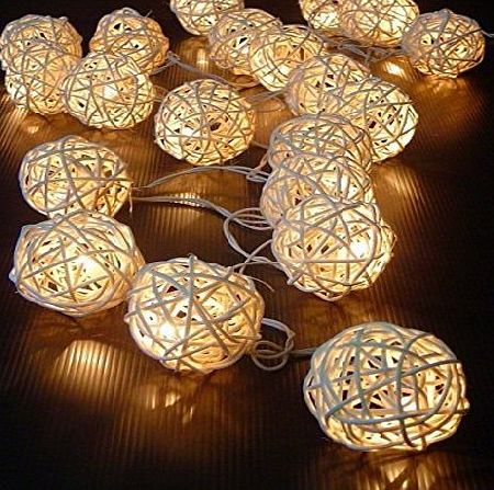 LIFECART 20 LED Rattan Ball Fairy String Lights Patio Lighting for Outdoor, Gardens, Homes, Wedding, Christmas Party-White