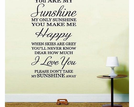 LightningSigns You are my sunshine inspirational quote Nursery Rhyme Lounge Bedroom Wall Art Sticker Decal HSSW1 (Black, large 55cm x 106cm H)