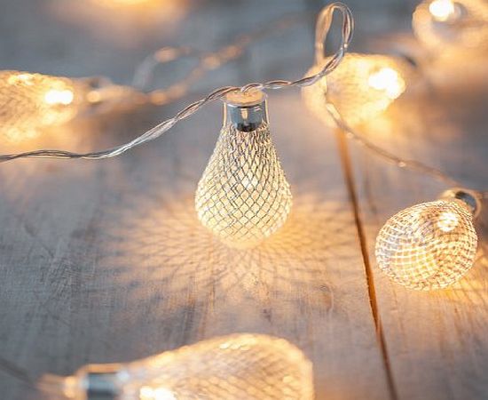 Lights4fun 10 Silver Mesh Teardrop Battery Operated LED Fairy Lights by Lights4fun