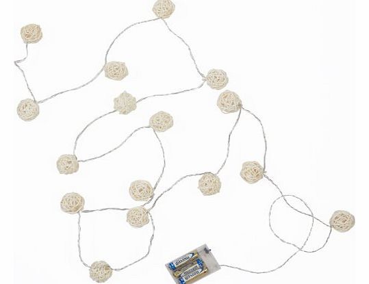 16 Warm White LED Battery Operated Rattan Ball Fairy Lights by Lights4Fun