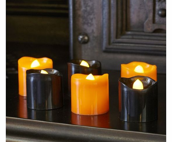 Lights4fun Set of 6 Black amp; Orange Halloween Battery LED Tea Light Candles by Lights4fun