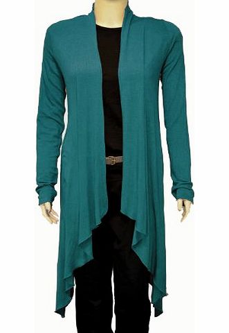 Likes Style Ladies Long Sleeve Open Waterfall Cardigan Womens Size 8 10 12 Teal 12