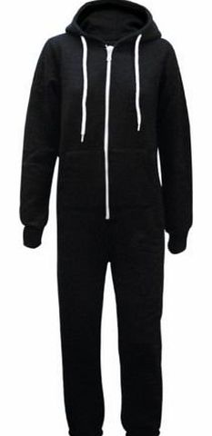 New Plain All In One Hooded Jumpsuit Onesie Mens Size (Medium/Large, Black)