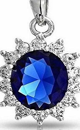Lily Jewellery Fashion Ladies Princess Kate Middleton Style Royal Blue Swarovski Crystal with Rhinestone Sapphire Pendant Sliver Platinum Plated Necklace Chain for Women Free Gift Box N86