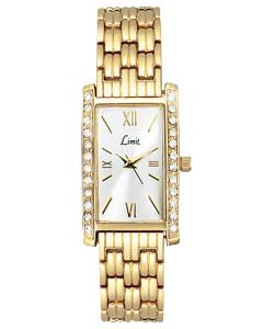 limit Ladies Gold Plated Rectangular Stone Set Watch