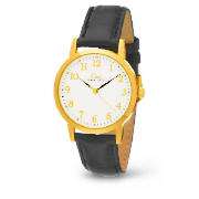 MENS BLACK LEATHER STRAP WATCH