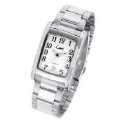 mens rectangular date silver bracelet watch