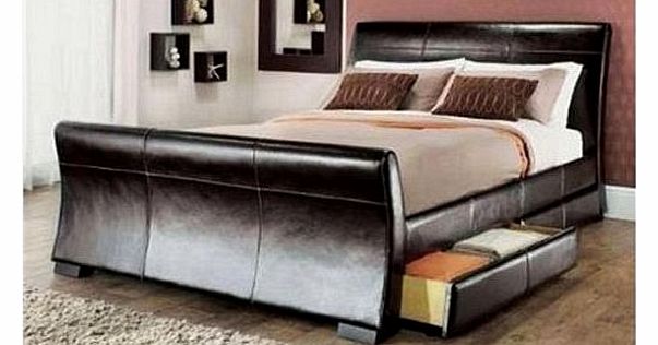 4ft 6in double leather sleigh bed dark brown with storage 4 x drawers by Layzze