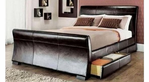 Limitless Base 5ft king size leather sleigh bed with storage 4X drawers Brown