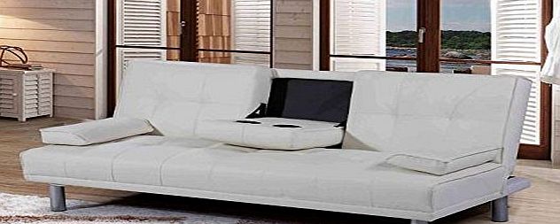 Limitless Base Cheap Cinema Manhattan Faux Leather Sofa Bed / Sofabed with Cup Holders (White)