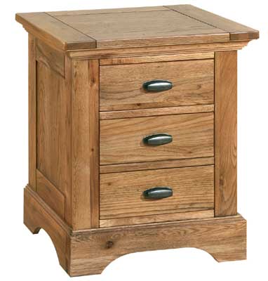Oak Three Drawer Bedside Cabinet