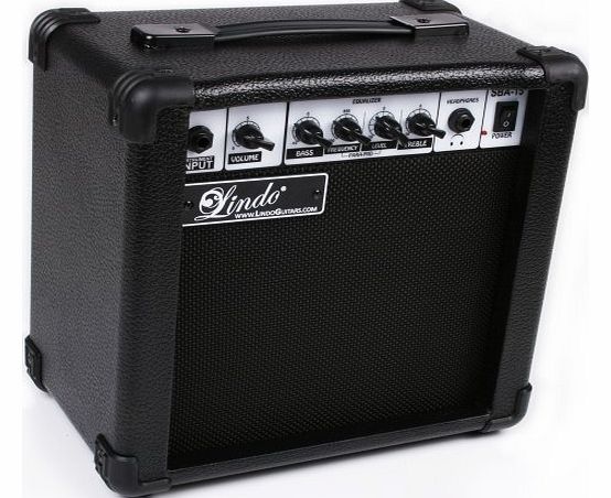Lindo Guitars Lindo SBA-15 Series 15W 2 Channel Electric Bass Guitar Amplifier with 6.5 inch Speaker and Dual Sound Ports - Black