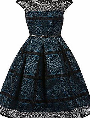 Lindy Bop Harlow Teal Black Swing Dress (Size 14)
