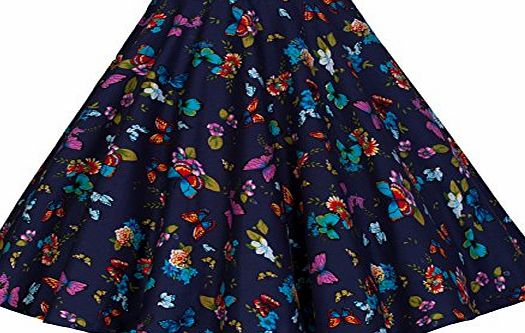 Lindy Bop Peggy Vintage Fifties Style Rockabilly Full Circle Patterned Skirt (10, Blue Butterfly)