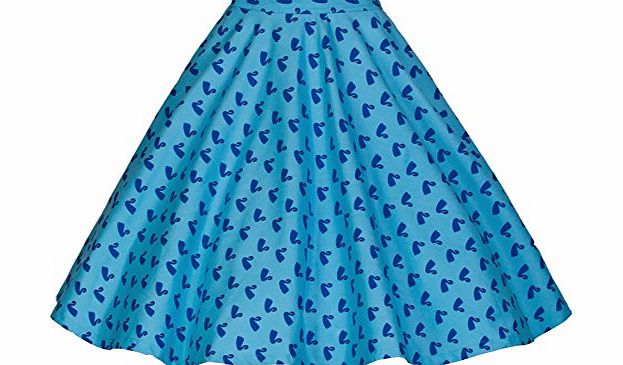 Lindy Bop Peggy Vintage Fifties Style Rockabilly Full Circle Patterned Skirt (8, Blue Swan)