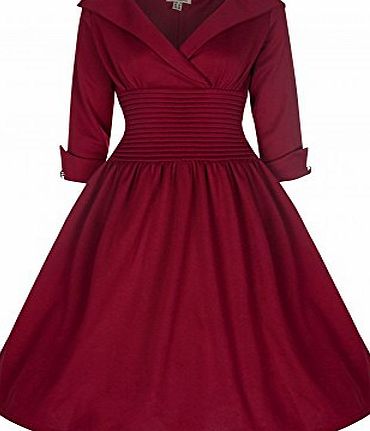 Lindy Bop Ramona Subtly Seductive 50s Style Swing Full Skirt Dress In Claret (Size 10)
