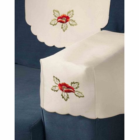 LINEN702 A SET OF 6 CHAIR ARM COVERS AND 5 CHAIR BACKS IN A EMBROIDERED RED POPPY DESIGN (54447/8)
