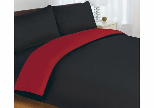 Linens Limited Plain Reversible Duvet Cover Set, Black/Red, Double
