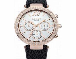 Lipsy Ladies Gold and PU Black Leather Strap Watch