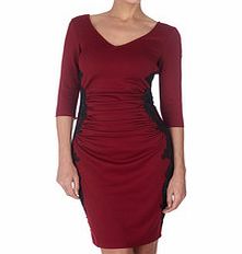Lipsy Red ruched waistline lace detail dress