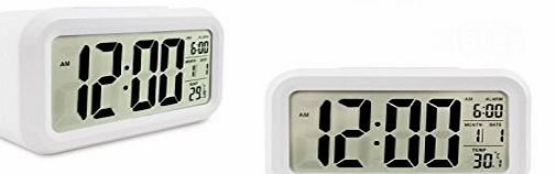 Liroyal 5.3`` Smart, Simple and Silent LED Alarm Clock w/ Date Display, Repeating Snooze and Sensor Light   Night Light (White, White night light)