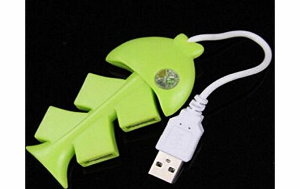 Liroyal High Speed Cute Little Green Fish Shape USB 2.0 Hub