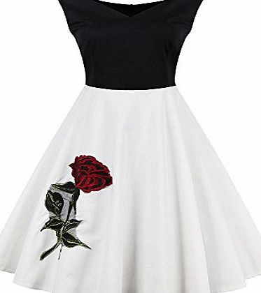 Literaryera Women Classic Vintage Boat Neck Retro Swing Skater Prom Party Dress UK 10